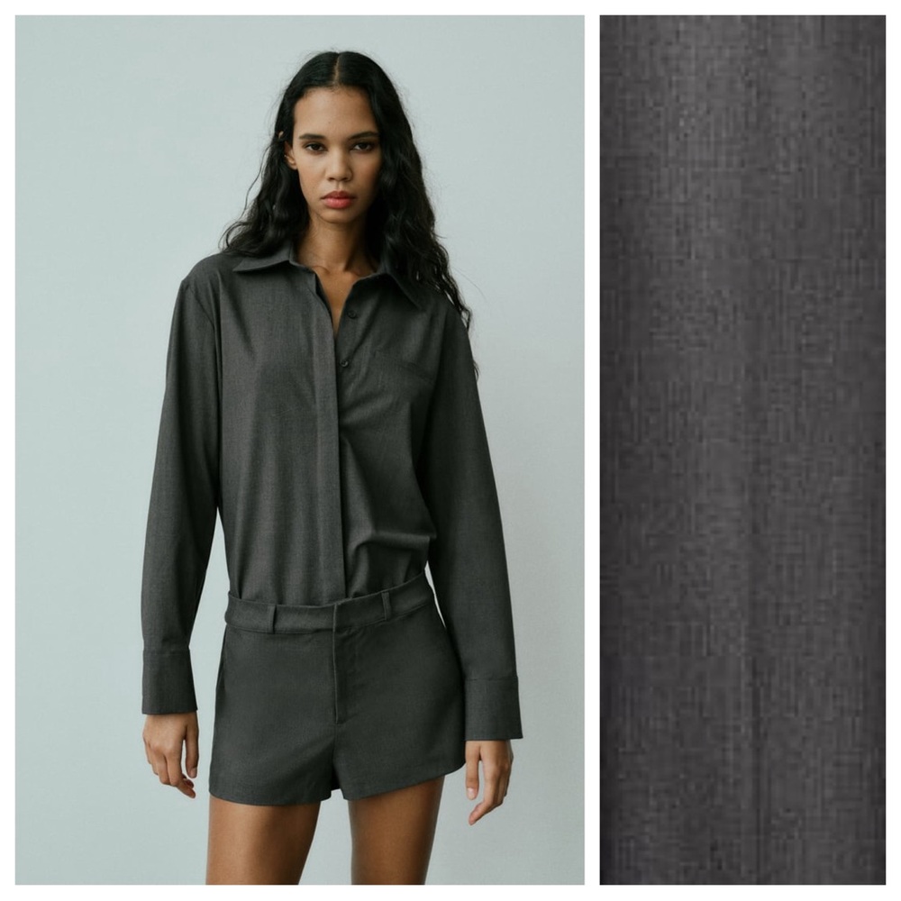 Zara Dark Gray Long-Sleeve Shirt Romper